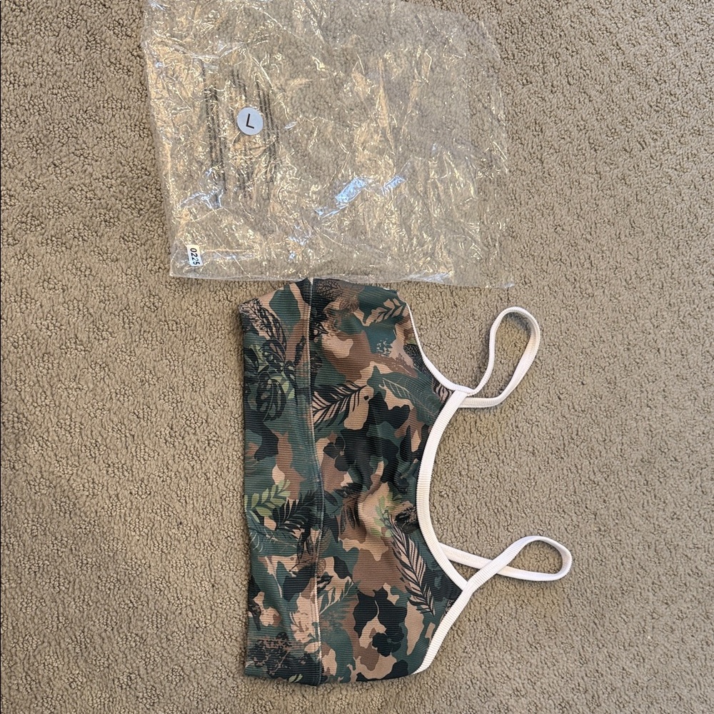 LainSnow Green Brown Camouflage Bikini Top